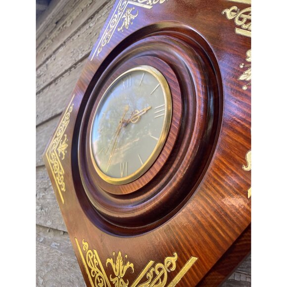 Vintage MCM Wood Gold United Clock Corp. Electric Wall Clock Convex Glass - Picture 13 of 14